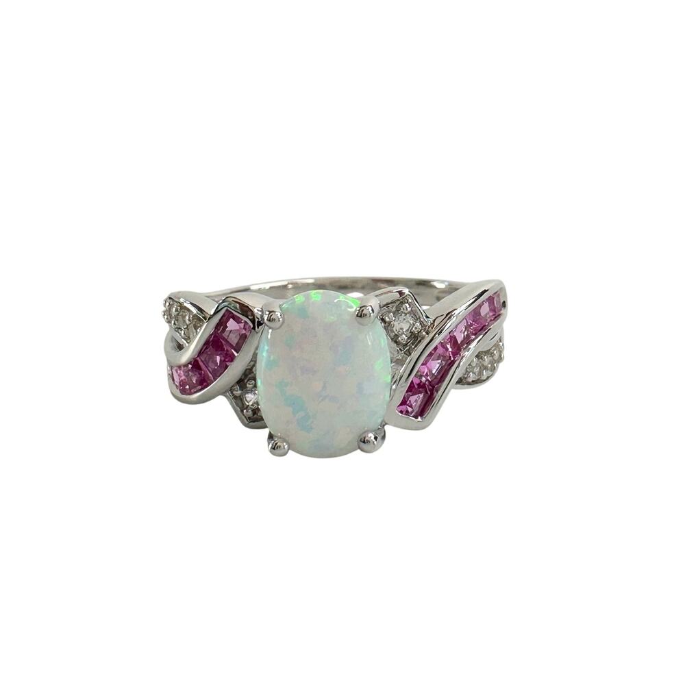 Beautiful Lab Created Opal & Sapphire Ring - Size 7 - Picture 8 of 15